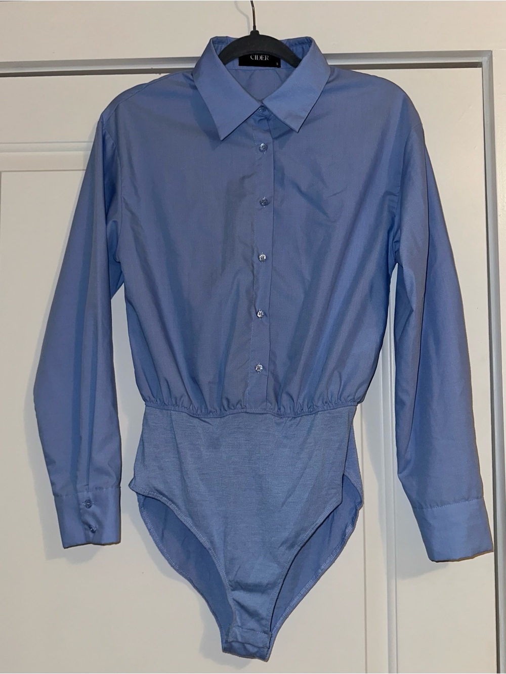 CIDER Blue Button Down Collared Long Sleeve Bodysuit